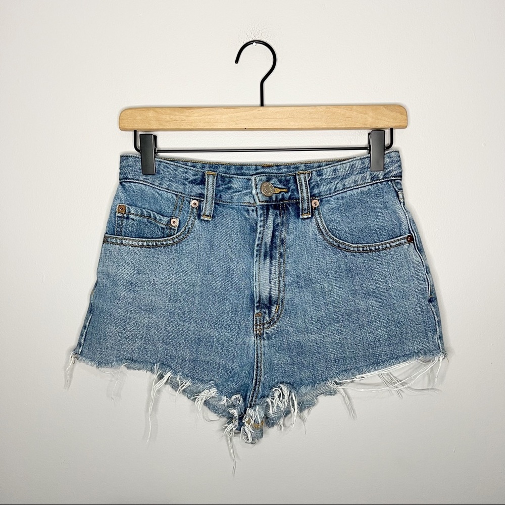 BDG Cheeky Super High Rise Cutoff Jean Shorts in Medium Wash Blue 27
